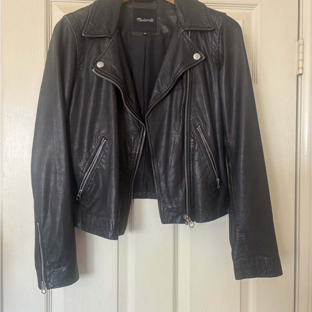 Madewell Black Leather Moto Jacket with Asymmetrical Zipper - Picture 5 of 13